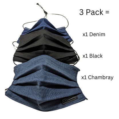 3 Pack adjustable face mask with head straps