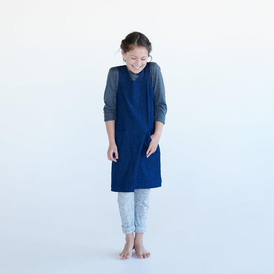 Apron Little Helper, Fashionable Girls apron made in Organic Cotton Denim