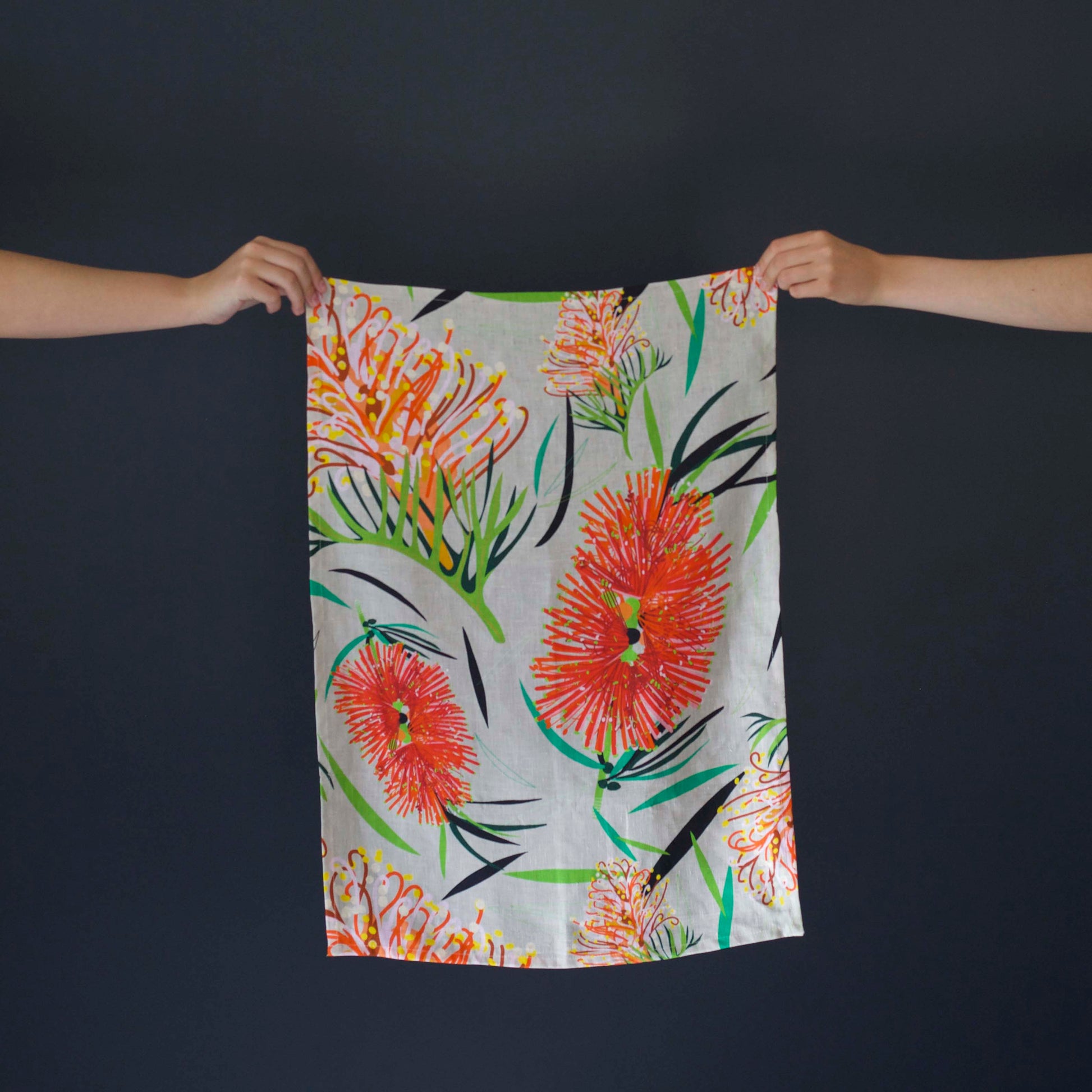 Linen-Tea-Towel-In-Grevillea-Print