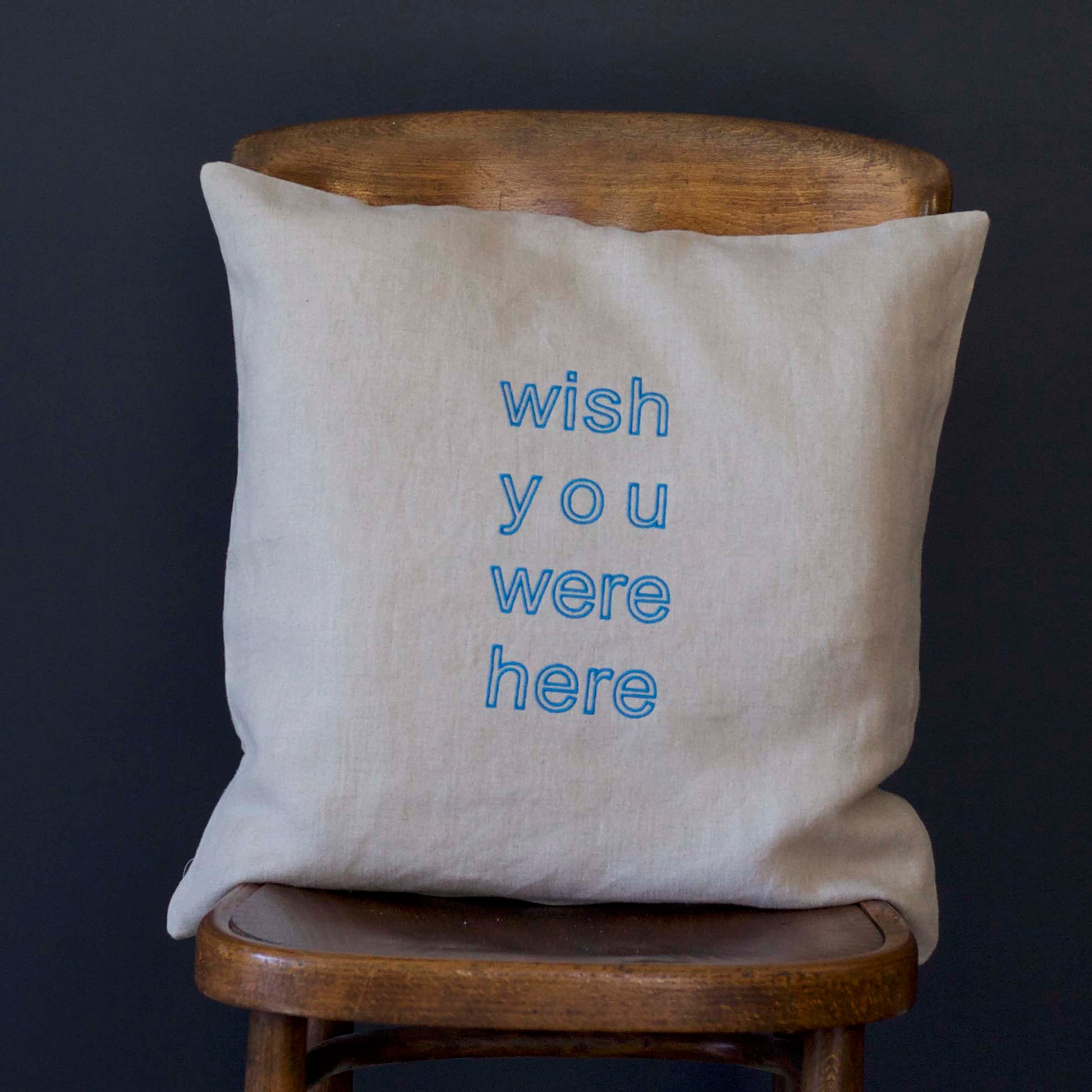 Wish-you-were-here-Cushion-with-Outline-embroidery